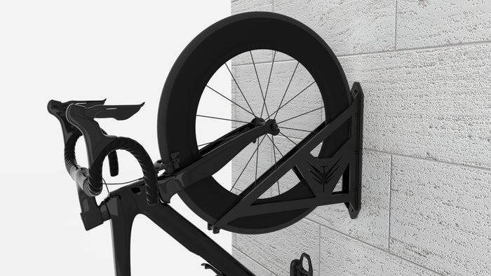 Peregrine horizontal bike wall mount in black on a white wall