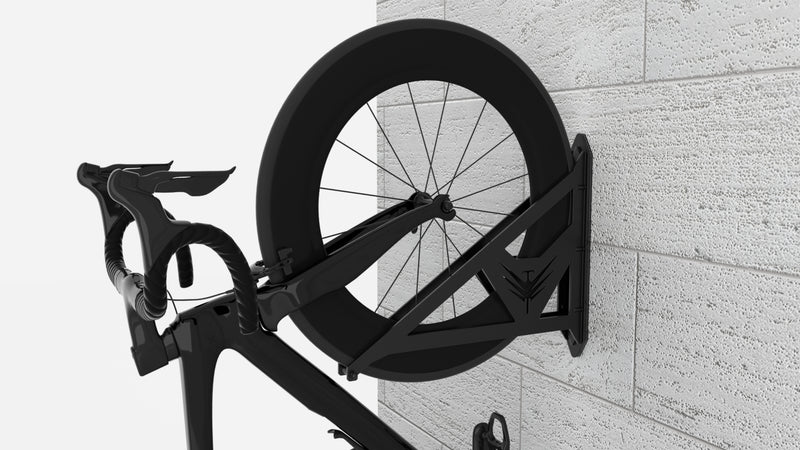 Peregrine horizontal bike wall mount in black on a white wall